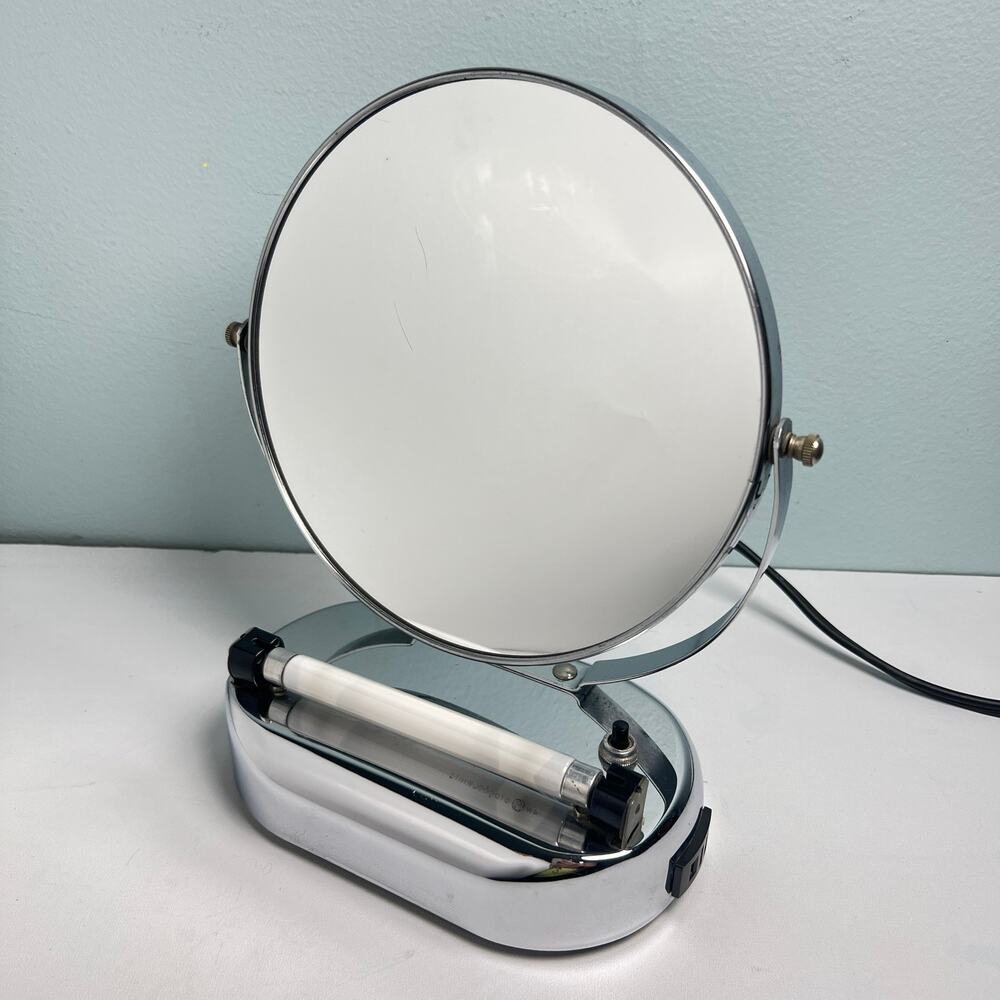 Vintage Art Deco National Metal Mfg Co Lighted Vanity Mirror Chrome Chicago 22
